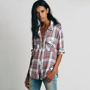 Rails X Free People Mia Pink Plaid Flannel Button Up Top Slouchy Grunge S